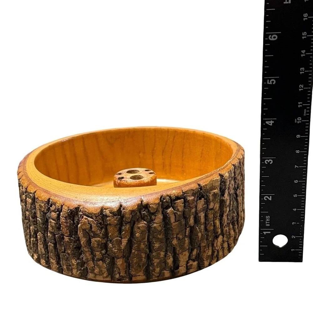 Vintage Nut Rustic Bark Wood Bowl With 4 Nut Picks & Nut Cracker Rustic MCM